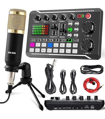 Kit Podcast ALPOWL Pour 2 Personnes - 2 Micros BM800, Interface Audio, Bras - Pour Streaming, YouTube, Jeux