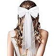 Juinte Bridal Hair Bow Veil Bachelorette Party Pearl Hair Clip Wedding Veil Bride Hair Accessories Bridesmaid Favors Large Hair Bow with Barrette Bachelorette Party Decorations(White,Pearl Bow)