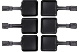 ‎PIEBERT 6x Raclette Pfännchen 23178 10x10cm, Griff Extra Lang, Universell für Raclettes (Maße siehe Text)