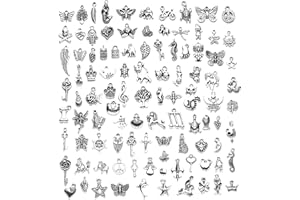 Skyzone breloques creation bijou, 100 Pièces Mixte Argent Antique Breloques charms pour Bracelet Collier Bracelet Boucles d'Oreilles DIY Fabrication Breloque pour Bijoux
