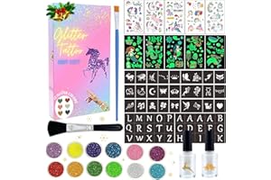 MarckersHome Kit de Tatuajes Purpurina Temporales Glitter Tattoo Studio, Unicornio Sirena Luminoso, Regalos para Niños , Adultos Fiesta