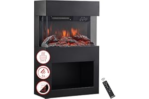 KAMINIO Eléctrica Chimenea Henri - Estufa de Chimenea eléctrica con calefacción, Efecto de Llama 3D, Compartimento para leña, luz Ambiental LED, Control Remoto (Negro)