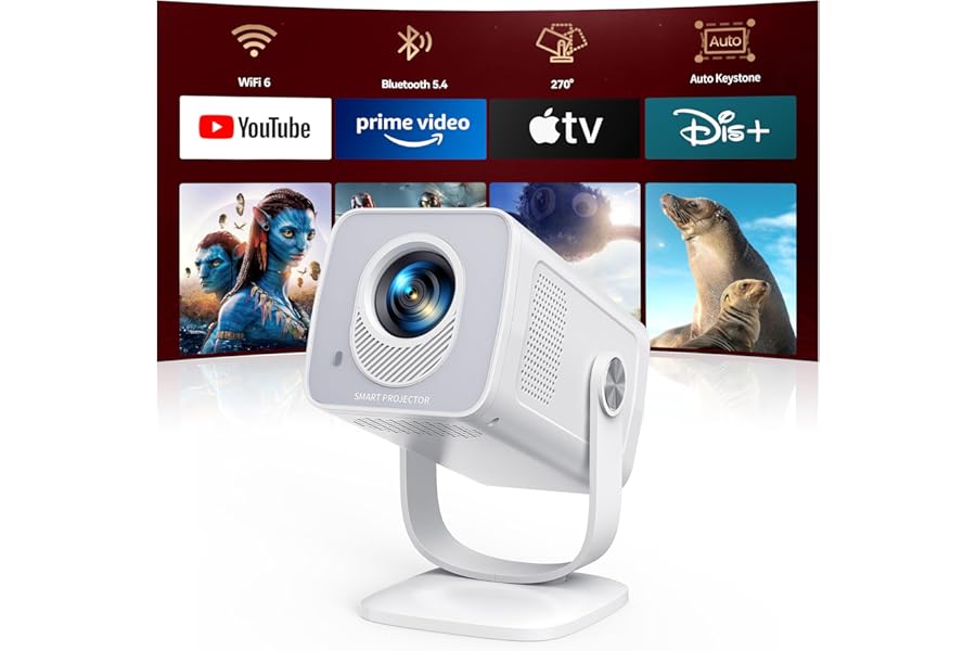 TOPTRO Mini Projector 1080P 4K Supported【Android 13 & Short Throw】 Portable Smart Projector with 270° Adjustable Stand, WiFi 6 Bluetooth 5.4, Auto Keystone, Home Movie Projectors for Bedroom/Kid Gift
