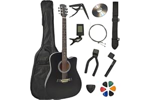 AMBRE Guitare Acoustique Folk 4/4 Adulte 41 Pouces + 9 Accessoires + Cour Vidéo et CD (Noir)