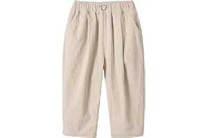 Volunboy Boys' Corduroy Pant Elastic Waist Trousers Vintage Cargo Loose Casual Solid Color Sweatpants with 3 Pockets