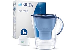 BRITA Marella Water Filter Jug Blue (2.4L) incl. 1x MAXTRA PRO Pure Performance cartridge - fridge-fitting jug with digital LTI and Flip-Lid - now in sustainable Smart Box packaging