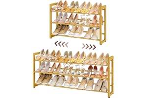 FAVOOSTY Zapatero Extensible, Zapatero de Metal de 3 Niveles, Organizador de Zapatos Ajustable, Zapatos para Pasillo,Armario,Puerta, Dormitorio,Fácil Montaje
