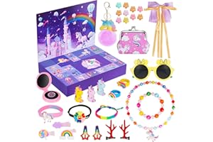 SILU Advent Calendar 2023, 24PCS Kids Dress Up Jewelry Set, Necklace Bracelet Purse Hair Clips Set Christmas Countdown Calendar, Stocking Stuffer Christmas Gifts for Kids Boys Girls (Unicorn)