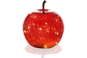 Schlaraffenland LED Dekoapfel POMO Ø16x17 cm aus Glas | Rot | 15 Micro LED's | Timerfunktion 6h | Batteriebetrieben | Garten Deko Draußen