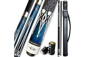 TaiBA 2-Piece Pool Stick With 1x1 Case,13mm Tip, 58", Hardwood Canadian Maple Professional Billiard Pool Cue Stick 19-20 Oz (Selectable)-Blue, Black, Red, Gray, Green, Brown