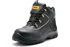 BLACK HAMMER Chaussures de Sécurité Hommes Bottines de travail Cuir Lisse Légère Chaussures de Trekking de Construction Bout en Acier et Semelle Intercalaire en Acier Résistant à l'eau 7752