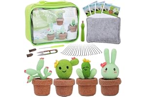 Bamru Nadelfilz Set für Anfänger, Nadelfilz Set mit Box, 4-teiliges süßes Kaktus Wollfilz Set, Nadelfilzzubehör mit Nadelfilzpad, Filznadeln, Filzwolle, Anleitung