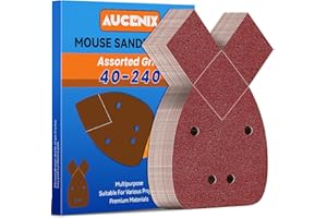 Aucenix 30Pcs Mouse Sander Pads: Detail Sanding Pads for Mouse Sander with 40/60/80/120/180/240 Mixed Grits - 4 Holes Sandpaper Sheets with Extra 2 Tips for Replacement for Black and Decker Palm