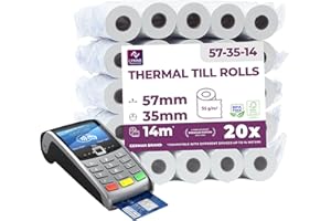 LYNNE PAYMENT SOLUTIONS LYNNE - Rotoli POS 57x35x12 di carta termica per ricevute Bancomat - Rotolini compatibili con dispositivi POS - Rotolo 57mm x 14m x 12mm - [20x]