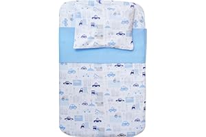 CANGOO CARE Piumotto Set Lenzuola 4 Pezzi Compatibili Next To Me Culle Cosleeping Chicco Next2Me 50x83Cm 100% Cotone 1 Piumino 1 Lenzuolo Di Sotto 1 Lenzuolo Copripiumino 1 Federa Macchinine