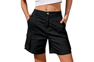 IVIR Bermuda Cargo Shorts for Women Knee Length 6 Pockets Elastic Waist Long Shorts for Summer Casual
