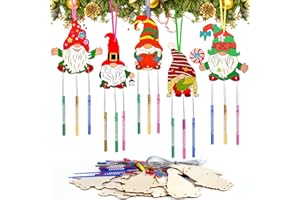 WuGU 10 Stück Wichtel Windspiel Basteln Weihnachten Kinder, DIY Wichtel Bastelset Windspiel, Holz Wich-tel Basteln, Weihnachtsdeko Bas-teln Kinder, Kreativsets Geschenke für Mädchen Jungen