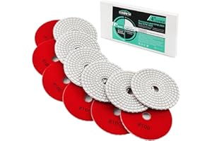 Diamante Almohadilla de Pulido LEKOMESH - 6 piezas 100MM Húmedo Juego de Discos de Pulir para Granito Mármol Piedra Artificial Cuarzo,#50-#3000 Disco de Pulido de Piamante