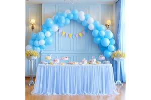 Suppromo Baby Blue Table Skirt for Baby Shower Boy 6ft Baby Blue Tulle Tutu Table Cloth for Elephant Birthday Party Ocean Baby Shark Gender Reveal Cake Table Decorations