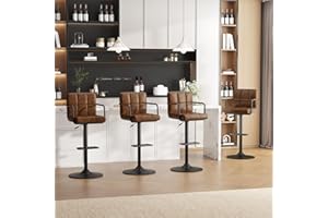 Ckaff Tabouret de Bar Lot de 4, Tabouret de Cuisine Pivotants 360°,Chaise de Bar Réglable en Hauteur avec Similicuir avec et Repose-Pieds, Dossier, Accoudoirs pour Cuisine, Comptoir, Bar, Marron jaune