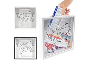 FramePro Scatola da viaggio per riporre biglietti, souvenir e foto, 30,5 x 30,5 cm, con fessura per conservare biglietti, souvenir e foto, montabile a parete, con cornice in vero vetro e legno