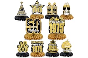 Huiguli Centrotavola Compleanno, 10 Pz Centrotavola a Nido d'Ape Decorazioni, Nero Oro Centrotavola Compleanno Decorazione, 50 Anni Compleanno Toppers da Tavolo per Uomini e Donna di Compleanni