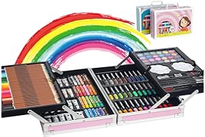 DoubleCare - Juego de arte de 145 piezas, caja y kit de dibujo de aluminio portátil de lujo para niños y adultos, adecuado para equipos de dibujo diarios, regalos de cumpleaños, regalos