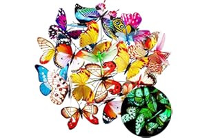 SHAPPY 20 Pieces Garden Butterflies Stakes and 4 Pieces Dragonflies Stakes Garden Ornaments for Yard Patio Party Decorations, Totally 24 Pieces (Luminous)