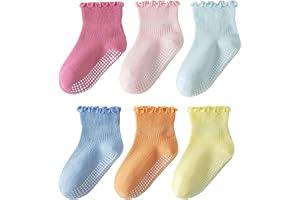 ANYANIME 6 Pairs Toddler Ruffle Socks for Girls Baby Grip Socks Non Slip Socks Cute Grippy Frilly