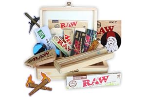 THE BOAT Boîte en bois pour le stockage 16 x 12 x 5 – Kit pour fumeurs + Accessoires pour cigarettes : Papier à rouler Raw + Bulldog + Actitube + Wax + 4 x autocollant