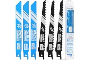 EffektWerk - Reciprocating Saw Blades for Wood & Metal - 6 Pieces - 3 HCS Steel Saw Blades for Wood - 3 Bi-Metal Steel Blades for Metal - 6/14/18/24 TPI (Teeth per Inch)