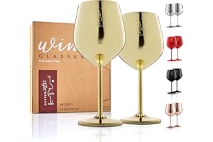 GUSTO NOSTRO Copas de vino de acero inoxidable – Copas irrompibles de 18 onzas para fiestas al aire libre en la piscina, aniversarios y brindis de bodas - Elegante vajilla dorada para champán y cócteles,juego de 2