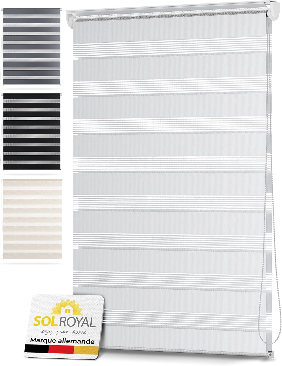 Sol Royal store enrouleur double jour nuit sans perçage protection solaire | 70x150cm blanc occultant intérieur visuelle fenêtre sans Stores intérieures fixation clip brise-vue DL2