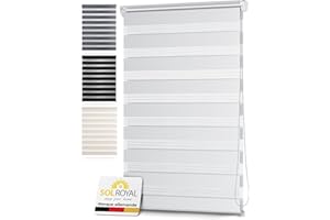 Sol Royal Store Enrouleur Double Store DL2 – Store Jour Nuit sans Percage 80x220 cm – Store Occultant sans Percage Stores intérieures – Protection Solaire et visuelle Store Fenetre sans Percage Blanc