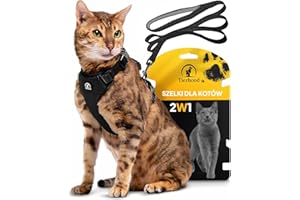 Tierhood - Uprząż dla Kota z Smyczą - Bez Składania - Zestaw dla Małych Kotów (Czarny, M (28-33 cm) (37-46 cm))