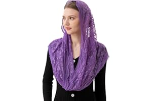 PAMOR Infinity Chapel Veil Floral Latin Mass Head Covering Lace Scarf Mantilla Veils for Church