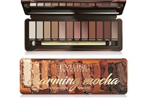 Eveline Cosmetics Paleta de sombras de ojos Nude Charming Mocha | Set de maquillaje de ojos de 12 colores cálidos de chocolat