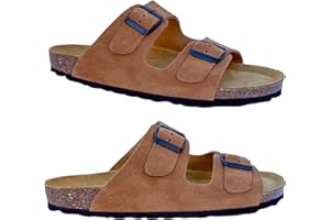 GONKOS®, Sandalias de Piel con Hebillas, Piel Autentica, Corcho Natural, Hebillas ajustables al Pie, Sandalias Hombre/Mujer, Suela antideslizante EVA, Calzado de Calidad Hecho en España