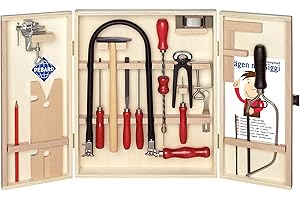 Pebaro 401S ekologiczna szafa do piły liściastej, 24 części, kompletny zestaw w drewnianej szafce bez tworzywa sztucznego, narzędzia stalowe, łuk do wyrzynarek Made in Germany, do majsterkowania z