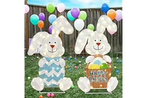 DELICHTER 2er Set Ostern Deko Osterhase mit 120 Lichtern Eisen Rahmen Osterdeko für Draußen und Drinnen Beleuchtete Geschenke für Ostern Geburtstag Frühling(90cm/Warmweiß)