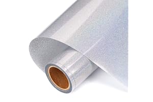 HTVRONT Silver Glitter HTV - 10'' X 10ft Glitter Iron on Vinyl for Silhouette Cameo Laser Silver Glitter HTV Vinyl Roll for Fabric and T-Shirt