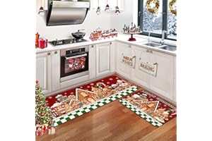 AIBIIN Juego de 2 tapetes de cocina de Navidad antideslizantes de goma para pasillo, comedor y entrada, 40 x 60 + 40 x 120 cm
