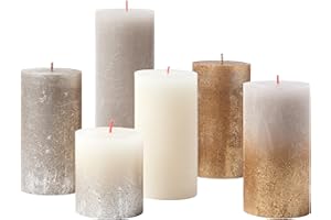 Bolsius Rustik Stumpenkerzen - Geschenkset mit 6 Stück - New Sparkle - Dekorative Haushaltskerzen - Lange Brenndauer - Duftfrei - Enthält natürliches Pflanzenwachs - Ohne Palmöl