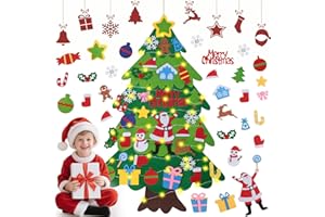 DAZSPIRIT Feutre Arbre De Noël pour Enfants, 3.28ft Sapin Feutrine A Decorer, DIY Feutre Arbre De Noël avec 32Pcs Ornements, Sapins De Noël DéCoration pour Murales Fenêtre Porte