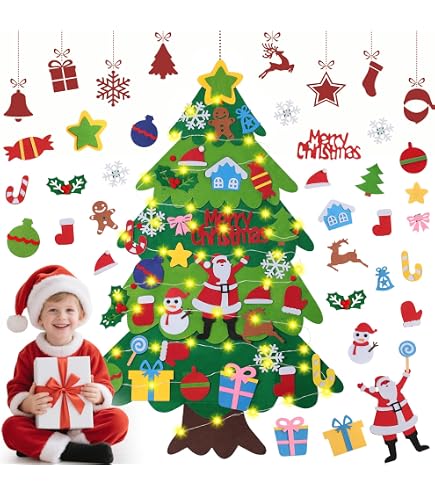 6-teiliges Weihnachts-Bastelset Aus Filz, Inkl. Anhänger (Weihnachtsmann, Baum, Schneemann, Elch, Lebkuchen, Schneeflocke) Für Kinder