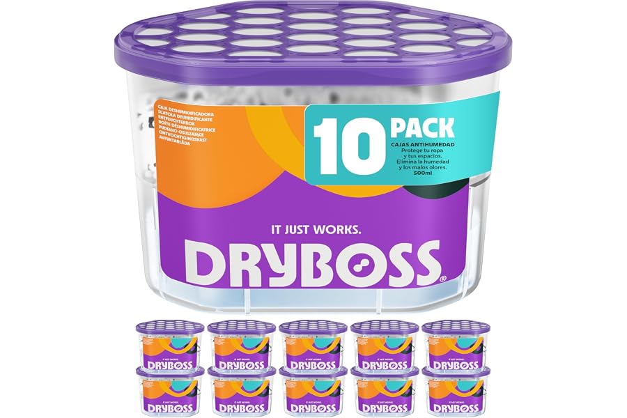 DRYBOSS Pack x 10 Deshumidificador Absorbente Anti Humedades de Armarios, Interior Casa, Cajones, Habitacion, Pared, Coc