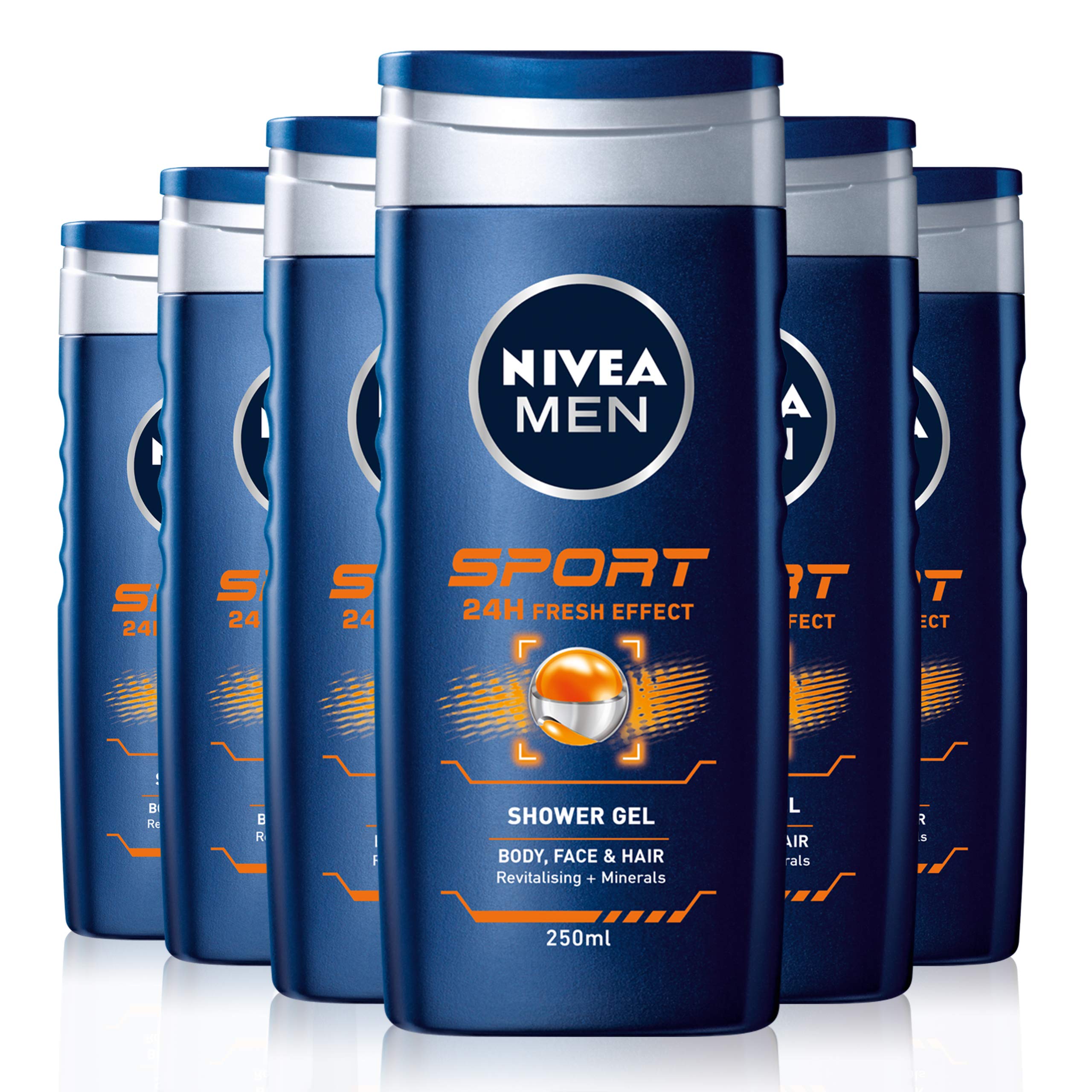 NIVEA MEN Sport Shower Gel Pack of 6 (6 x 500ml), AntiBacterial Body