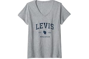 LEVIS WI RETRO T-SHIRTS & GIFTS Damen Levis Wisconsin WI Sportdesign im Vintage-Stil, Marineb T-Shirt mit V-Ausschnitt