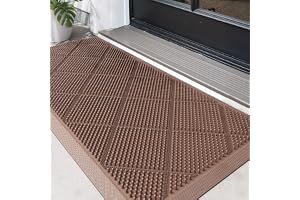 DEXI Dörrmatta 43 x 90 cm, halkfri kraftig smutsskrapa utomhusmattor med dräneringshål, vattentäta dörrmattor med låg profil
