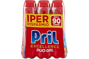 Pril Excellence Duo Gel, Detersivo lavastoviglie Gel, Azione Sciogligrasso, Formato da 3 Confezioni da 30 Lavaggi, totale 90 lavaggi